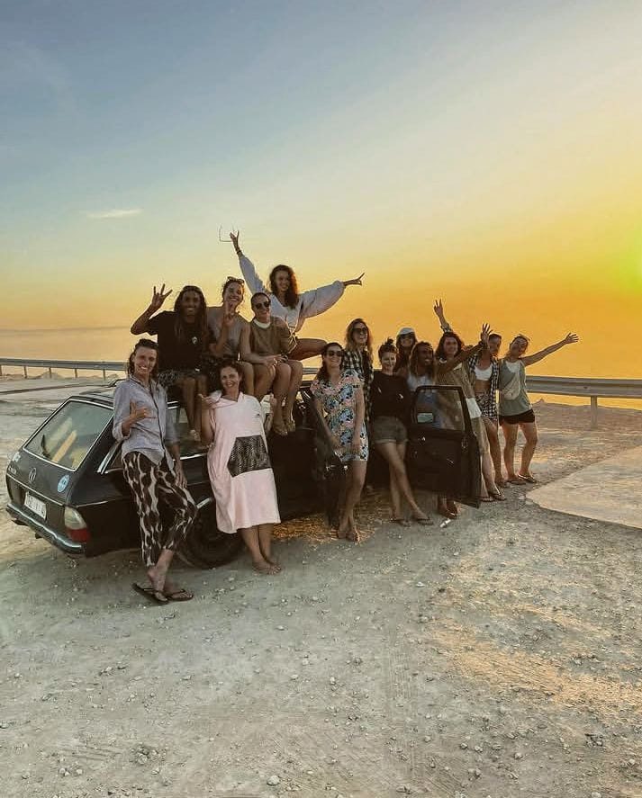 The crew at sunset